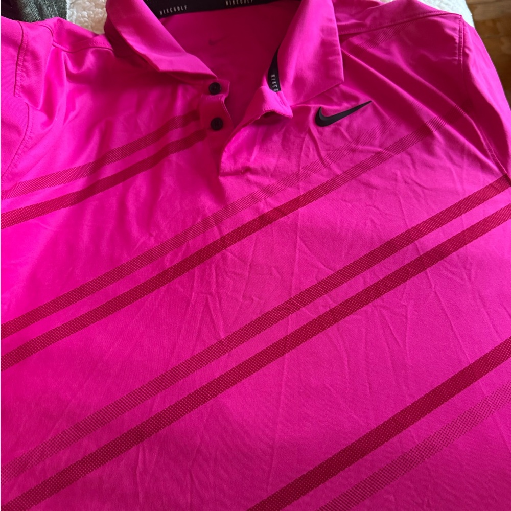Nike Men’s Hot Pink Golf Polo with Diagonal Stripe Accent